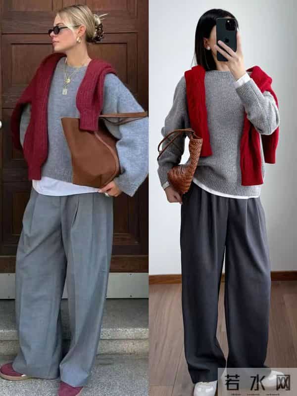 冬天的万能款!灰色灰色宽松毛衣这么搭,日常穿舒服又显气质