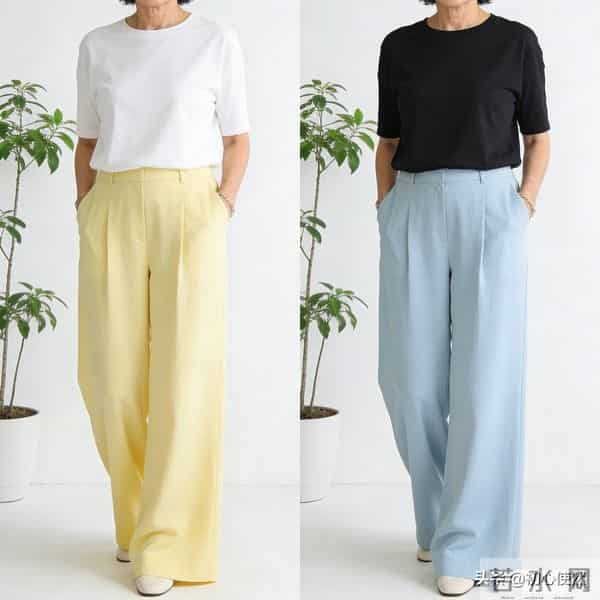 55岁姐姐穿搭新密码：阔腿裤+浅色系，优雅减龄超有范儿