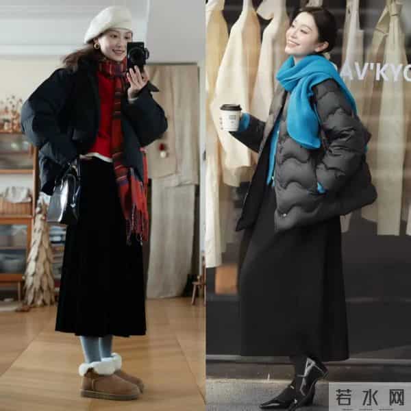 羽绒服不要只会搭裤子,“羽绒服+长裙”,优雅又耐看,真的很美