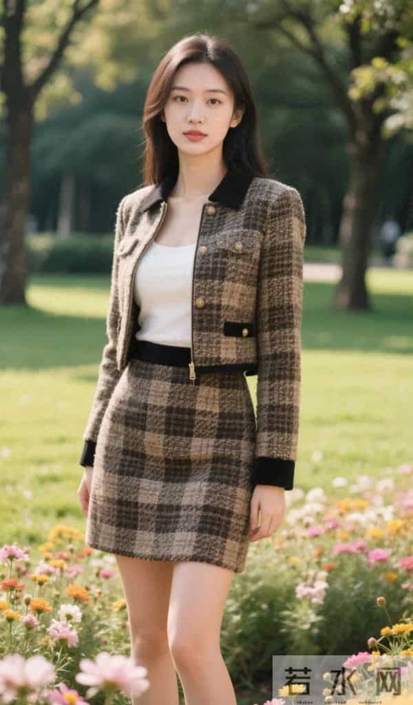 粗花呢格纹套裙，草坪氛围感好绝