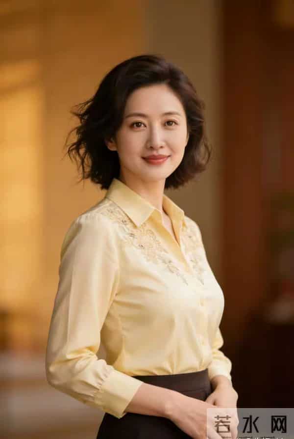 穿绣花衬衣的优雅美女