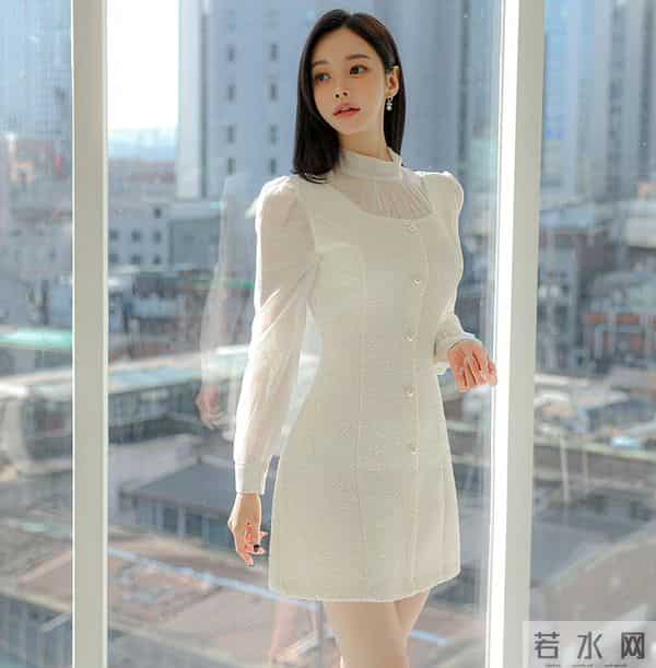奶白小香裙｜是窗边的都市甜姐，立领是今日的优雅标签