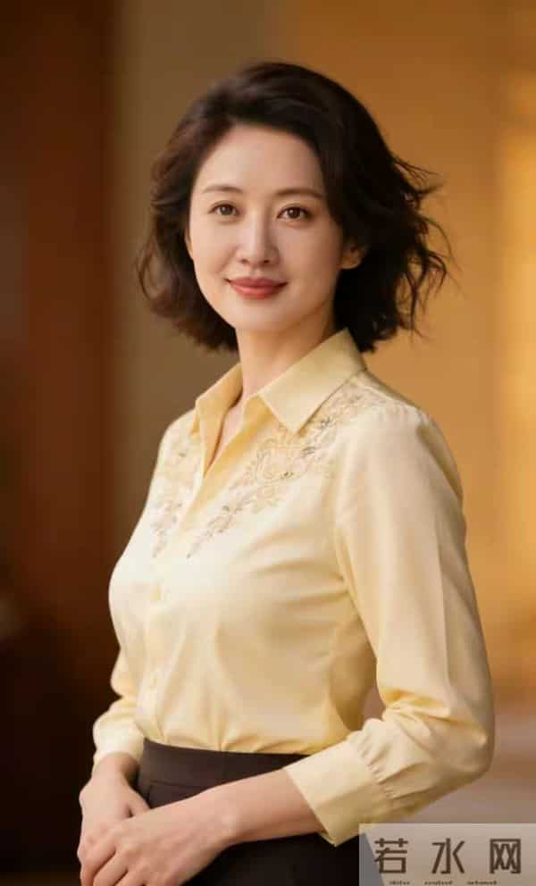 穿绣花衬衣的优雅美女