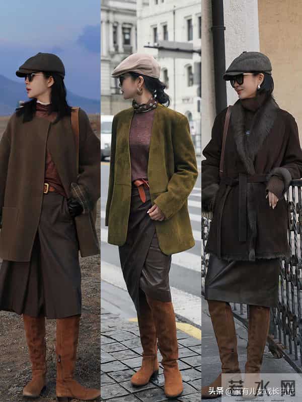 秋冬“巧克力棕穿搭”太绝了！麂皮大衣+长靴，高级感焊在身上