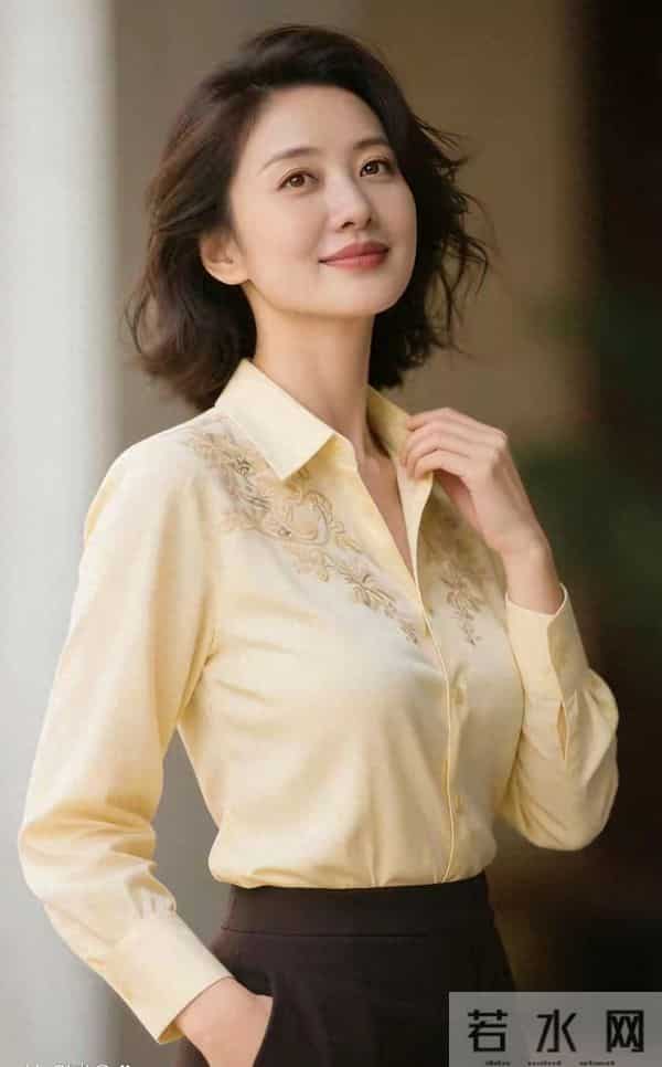 穿绣花衬衣的优雅美女