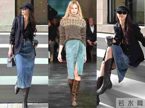 中长裙+长靴穿搭绝了，保暖时髦两不误，冬季这样穿好看又实用