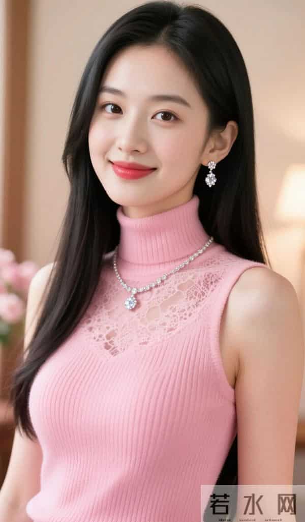 嫩粉色针织衫的风韵