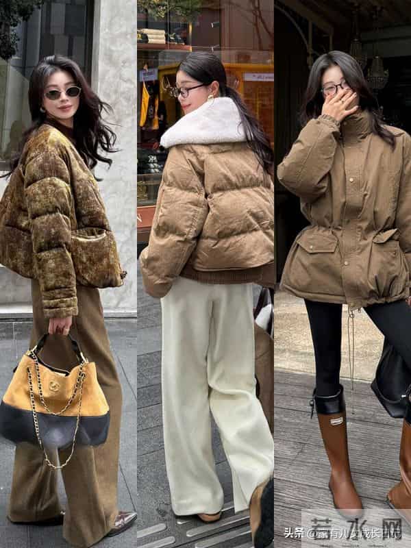 外企通勤别愁,“利落咖色羽绒+同色系细节+质感配饰”优雅低奢