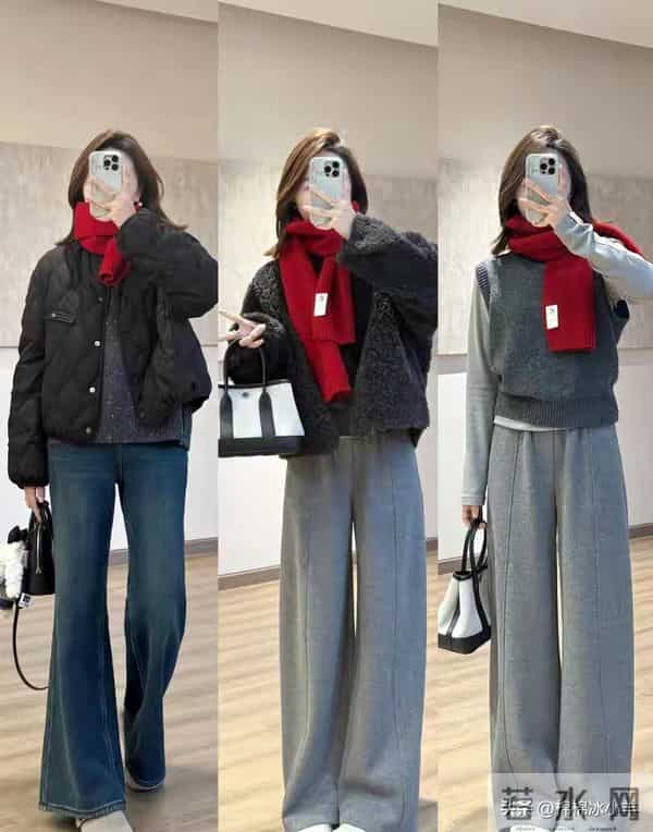 秋冬很火的红灰撞色穿搭，体制内节日氛围通勤私服！