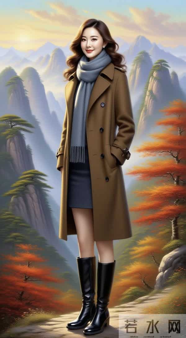 秋染黄山金作底，佳人立画韵如诗