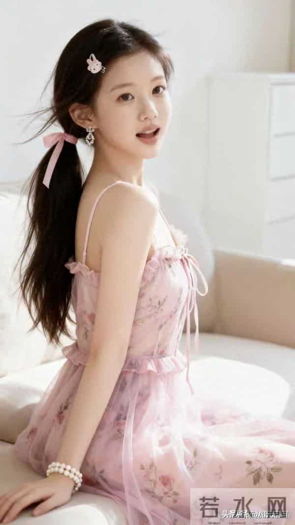 薄纱漫过肩头，碎花在裙摆里睡成温柔