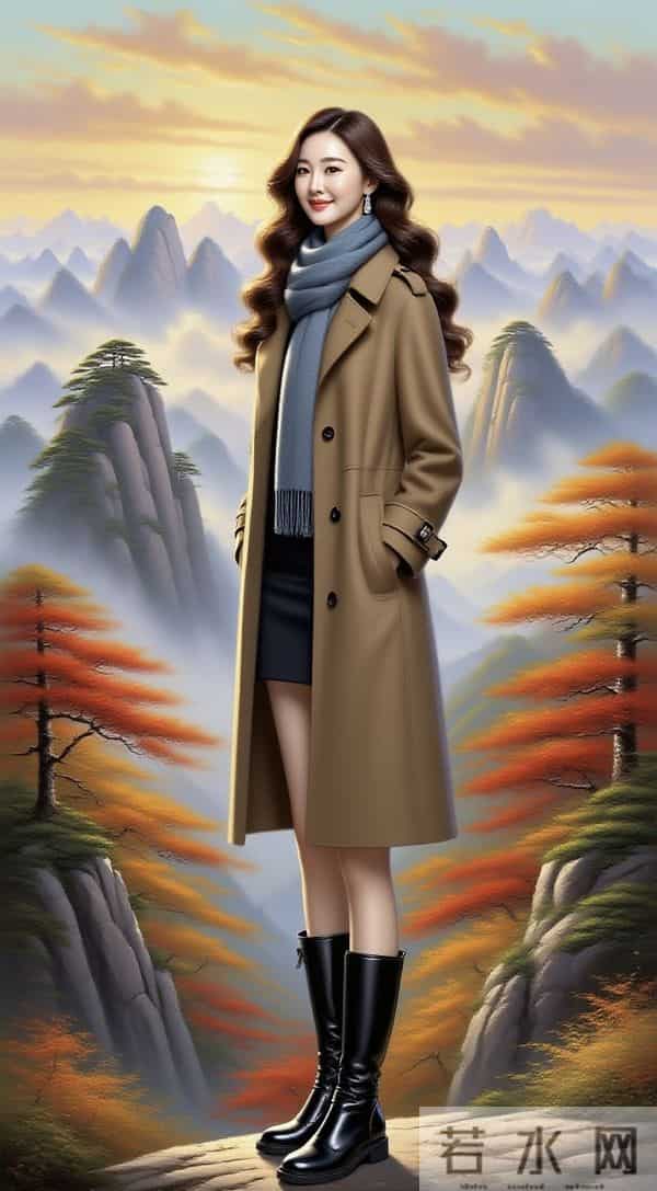 秋染黄山金作底，佳人立画韵如诗