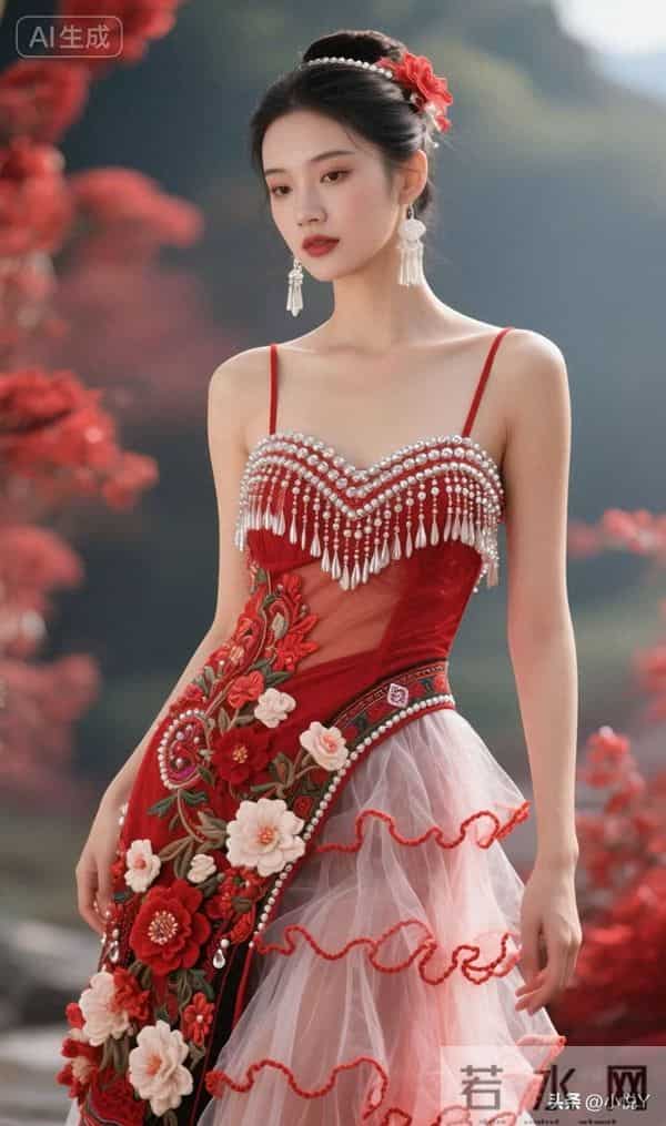 身穿民族服美少女,天姿国色,冷艳秀丽,优雅时尚!