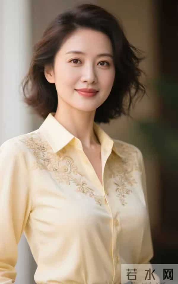 穿绣花衬衣的优雅美女