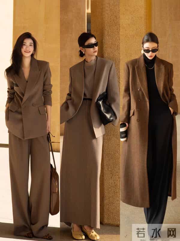 “驼色+黑色”时髦感满分，高级又松弛，照着穿美翻