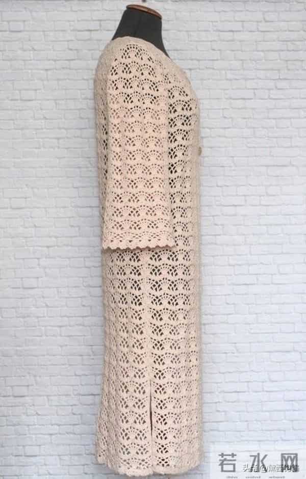 两侧开衩浅裸色钩针开衫外套！长款显气质，空调房防晒都能用