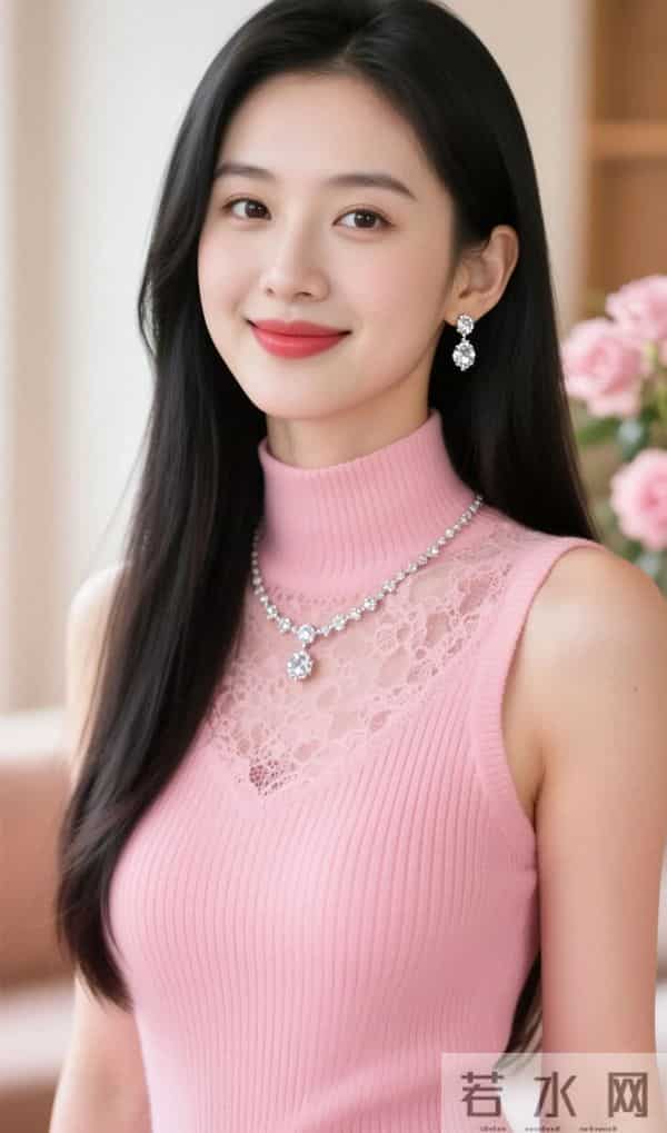嫩粉色针织衫的风韵