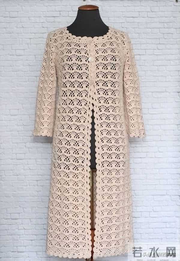 两侧开衩浅裸色钩针开衫外套！长款显气质，空调房防晒都能用