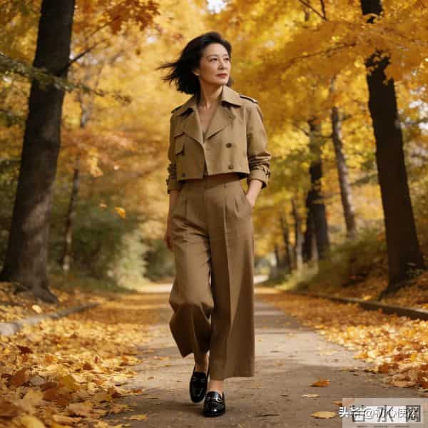 55岁姐姐穿搭新密码：阔腿裤+浅色系，优雅减龄超有范儿
