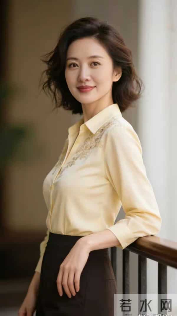 穿绣花衬衣的优雅美女