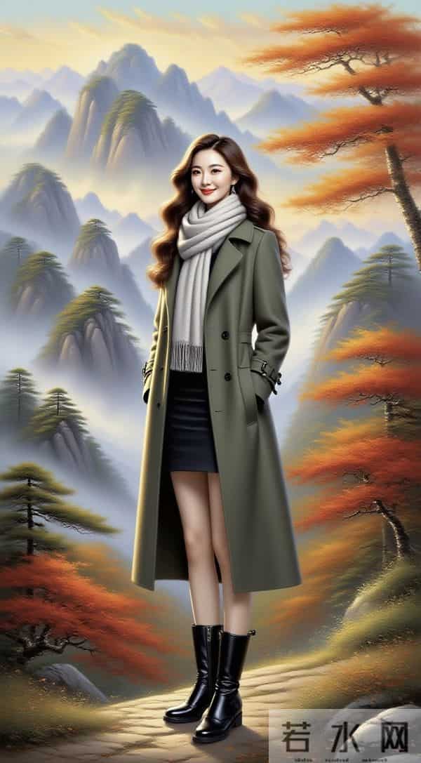 秋染黄山金作底，佳人立画韵如诗