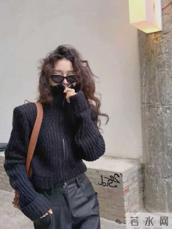 黑毛衣+黑皮裤帅炸了！显瘦又拽姐