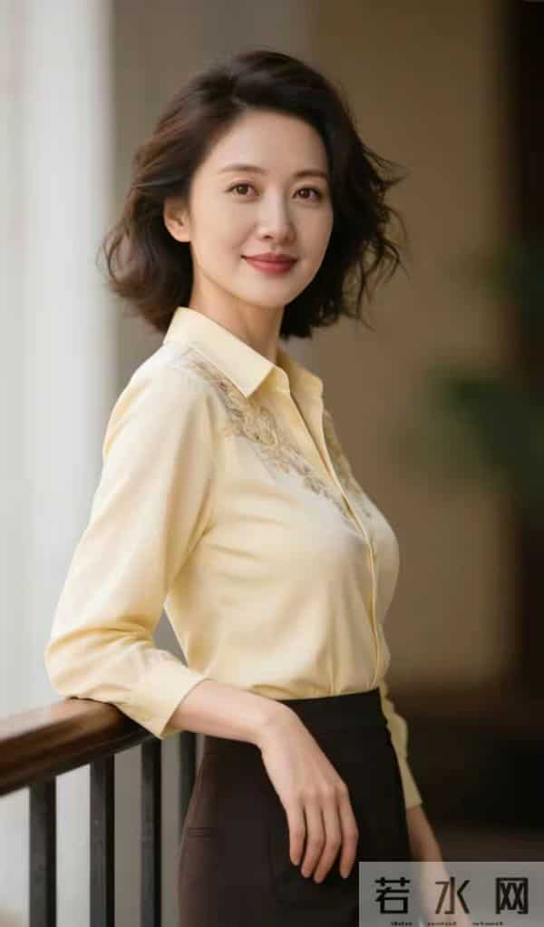 穿绣花衬衣的优雅美女