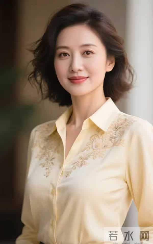 穿绣花衬衣的优雅美女