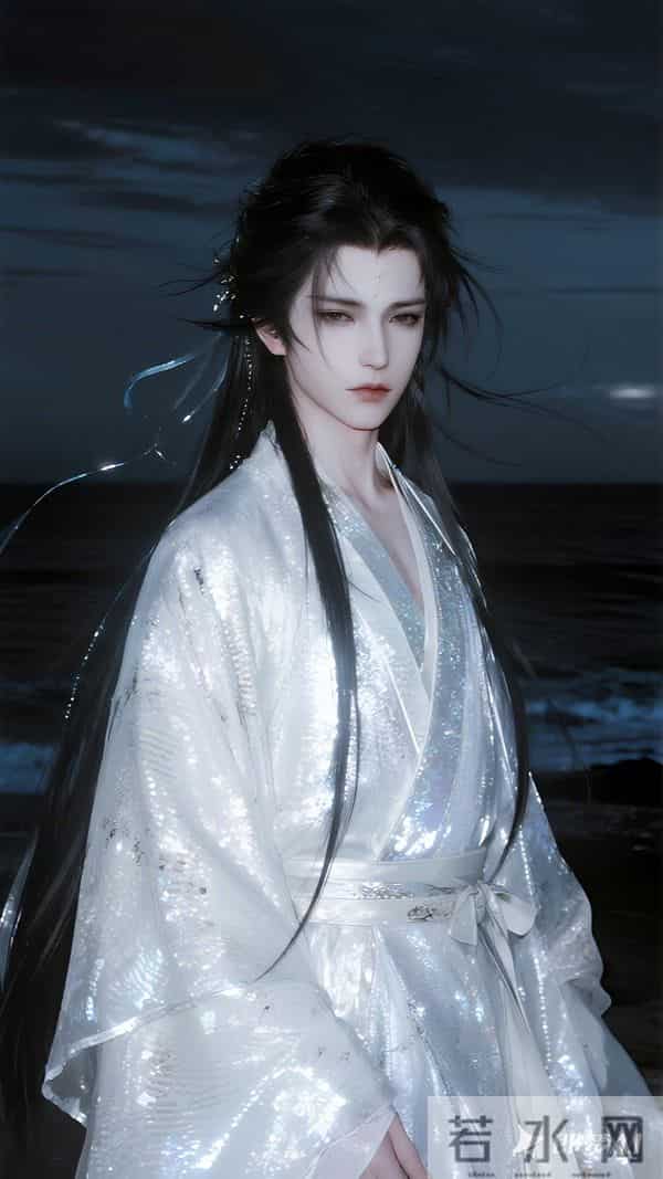 孤独，晚风，长发，迷茫，女，大风，白色色亮片大袖汉服