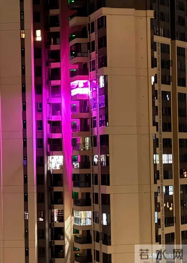 小区里奇怪的灯光，不要惊奇，实际是养多肉的，灯光色太突兀