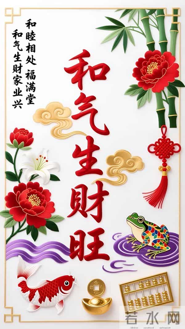 刺绣美图：和气生财旺