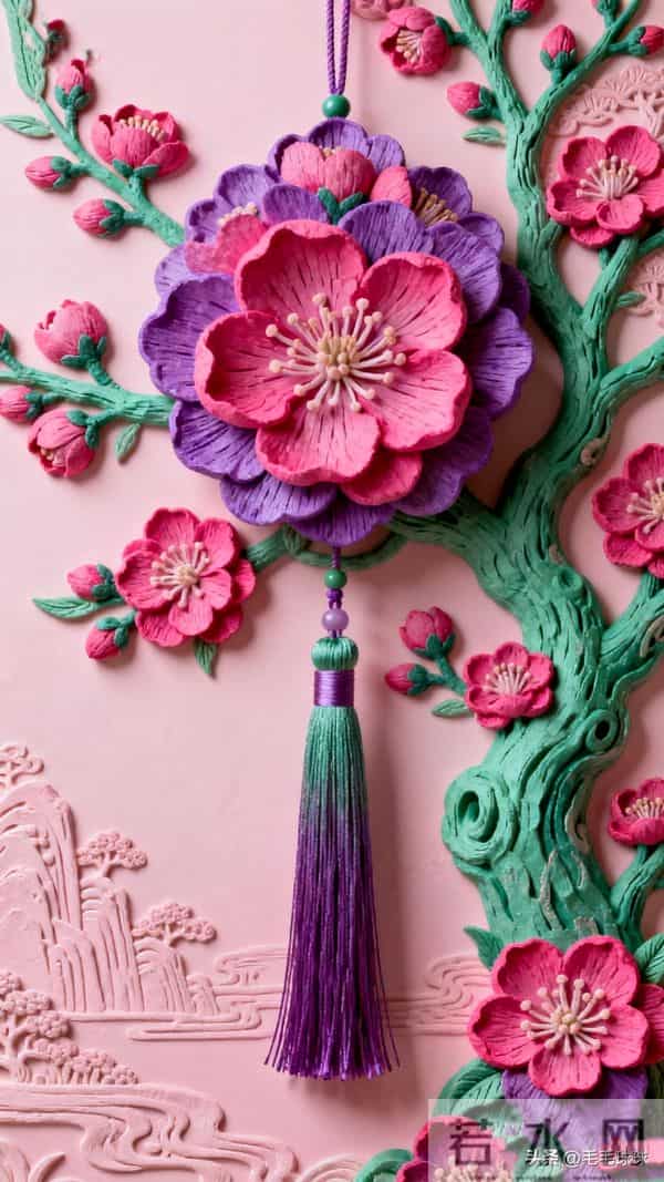 玫紫破粉黛，一树立体花朵，绽放在东方画卷
