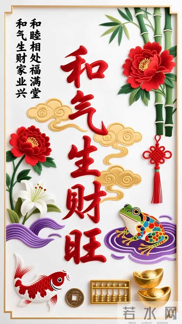 刺绣美图：和气生财旺