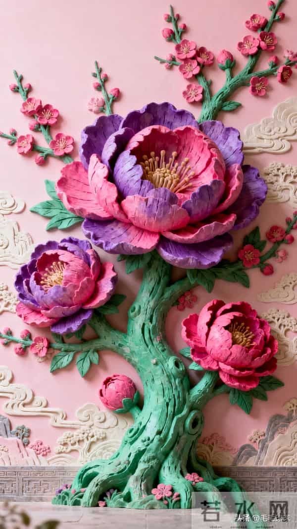 玫紫破粉黛，一树立体花朵，绽放在东方画卷