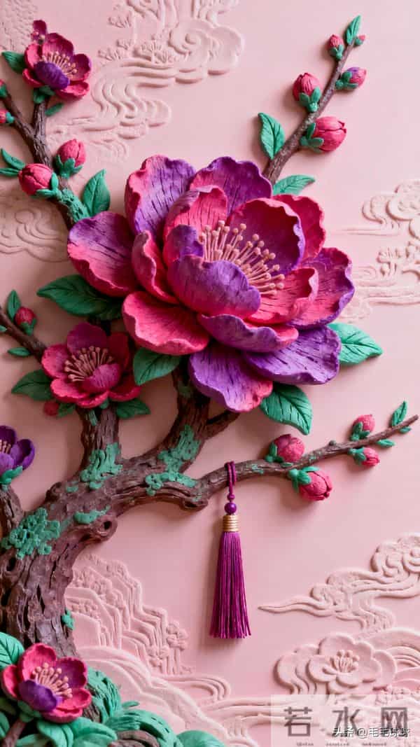 玫紫破粉黛，一树立体花朵，绽放在东方画卷