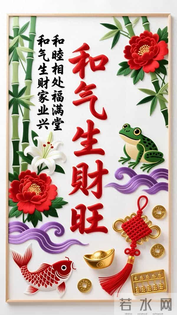 刺绣美图：和气生财旺
