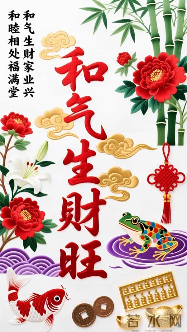 刺绣美图：和气生财旺