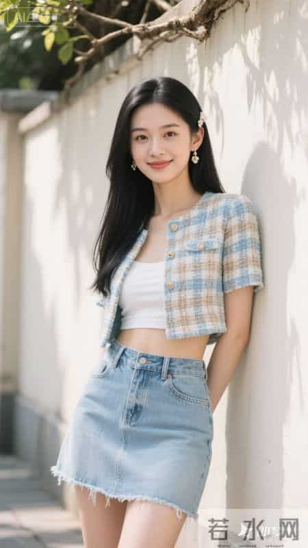 小香风外套配牛仔裙，在斑驳光影里，把优雅和随性穿在身上