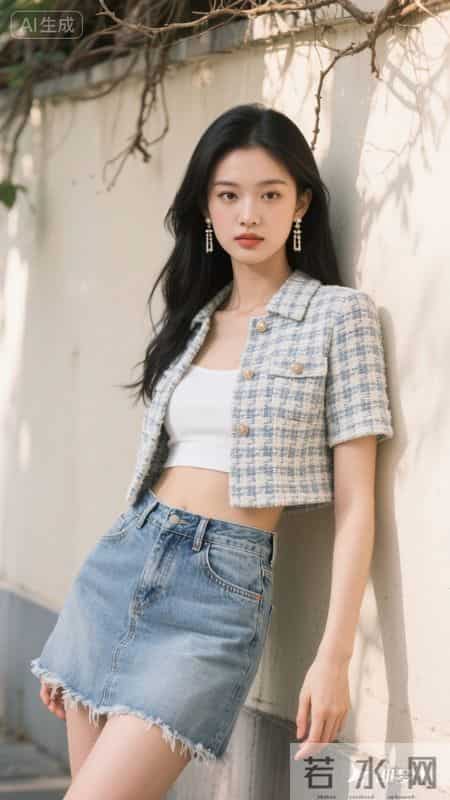 小香风外套配牛仔裙，在斑驳光影里，把优雅和随性穿在身上