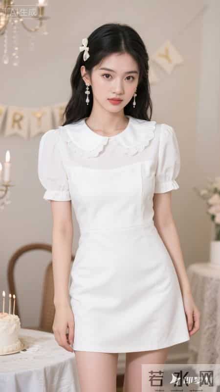 温柔白裙配蕾丝领，甜美又浪漫