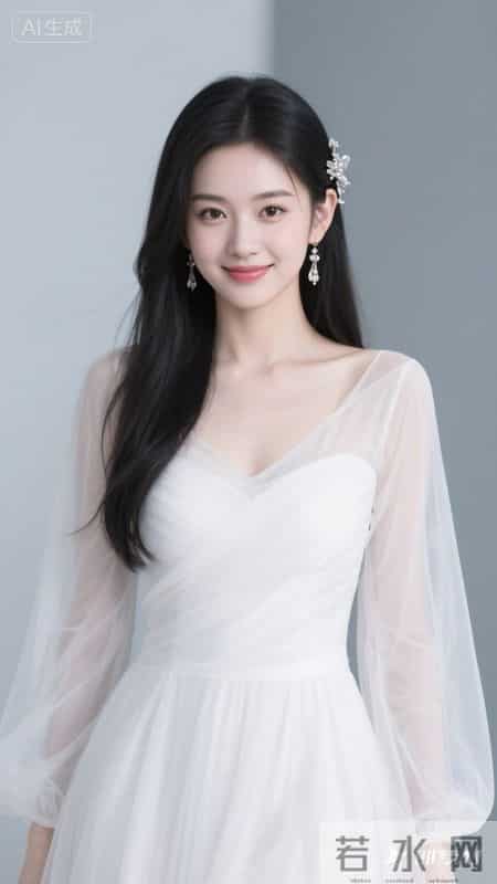 一袭白纱裙配银饰发簪，薄纱袖添灵动，尽显东方少女温婉仙气