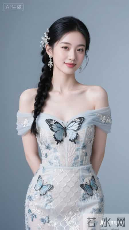 一字肩刺绣礼服，设计雅致灵动