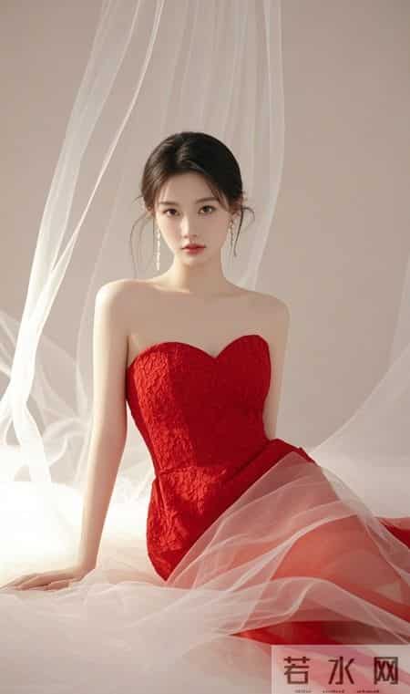 暖光里的抹胸红裙,裹着半透的纱,眉眼间的温柔能把人化在春日里
