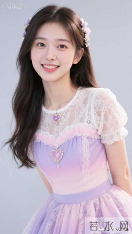 梦幻甜美的少女公主风~渐变紫无袖裙搭配蕾丝领口