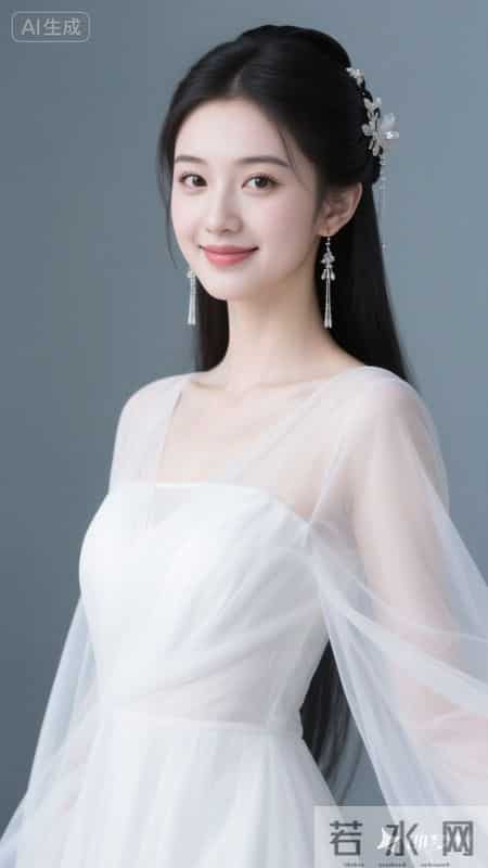 一袭白纱裙配银饰发簪，薄纱袖添灵动，尽显东方少女温婉仙气