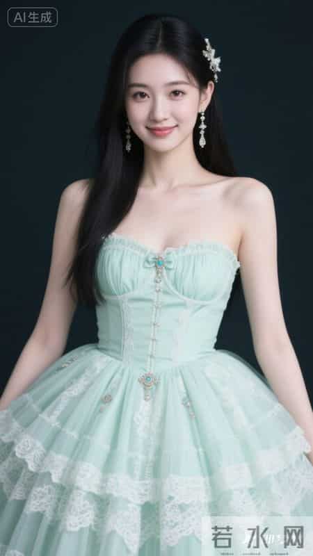 薄荷绿吊带洛丽塔裙清新甜美，蕾丝花边点缀，尽显少女浪漫公主感