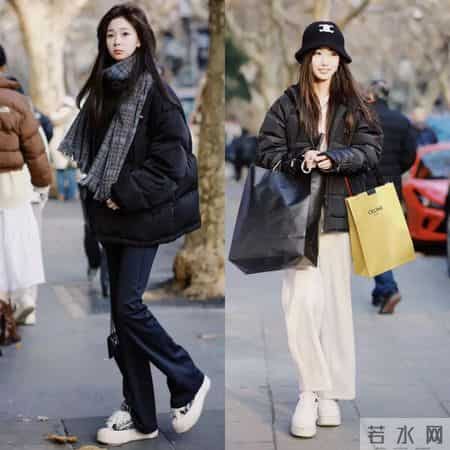穿羽绒服配什么裤子好看？看杭州、上海街拍就知道：小脚和阔腿的差距大