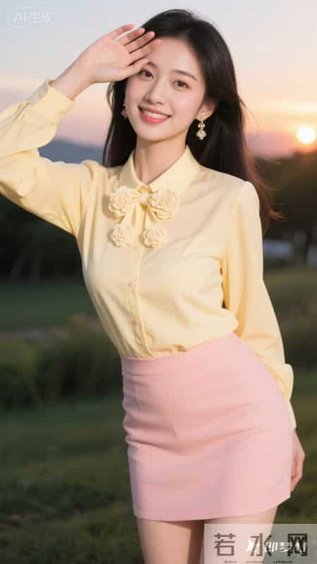 春日穿搭-奶黄衬衫+粉色短裙