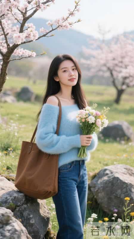 清新温柔的春日松弛风~浅蓝色一字肩毛绒毛衣自带软萌氛围感