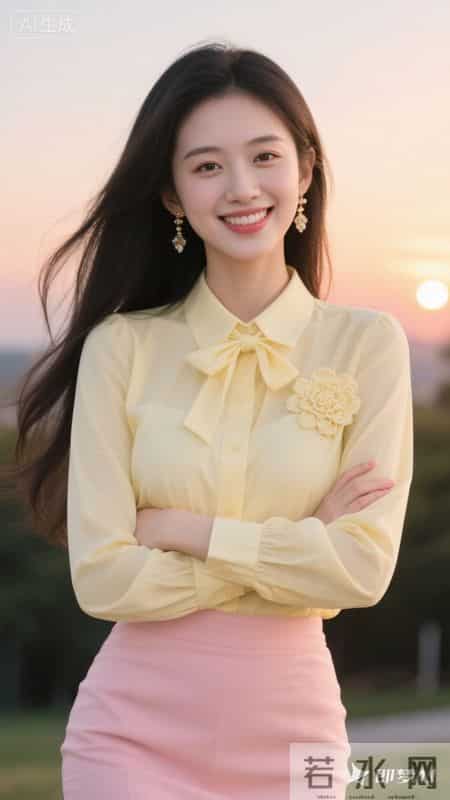 春日穿搭-奶黄衬衫+粉色短裙